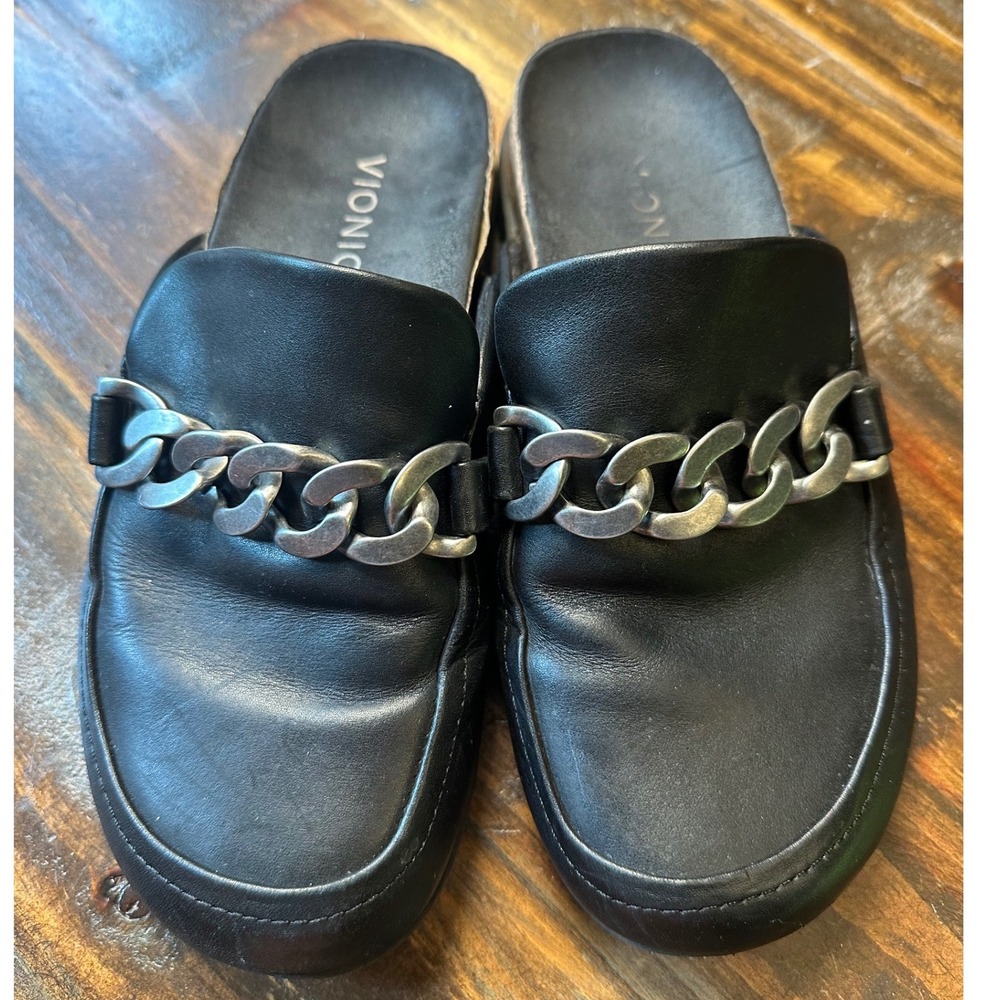 Vionic Georgie Black Leather Chain Link Mules Slides Womens 6 JH:04-2023